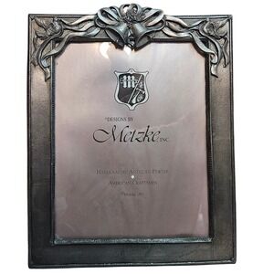 Vintage Metzke 1991 Handcrafted Antiqued Pewter Wedding Bells Birds Photo Frame